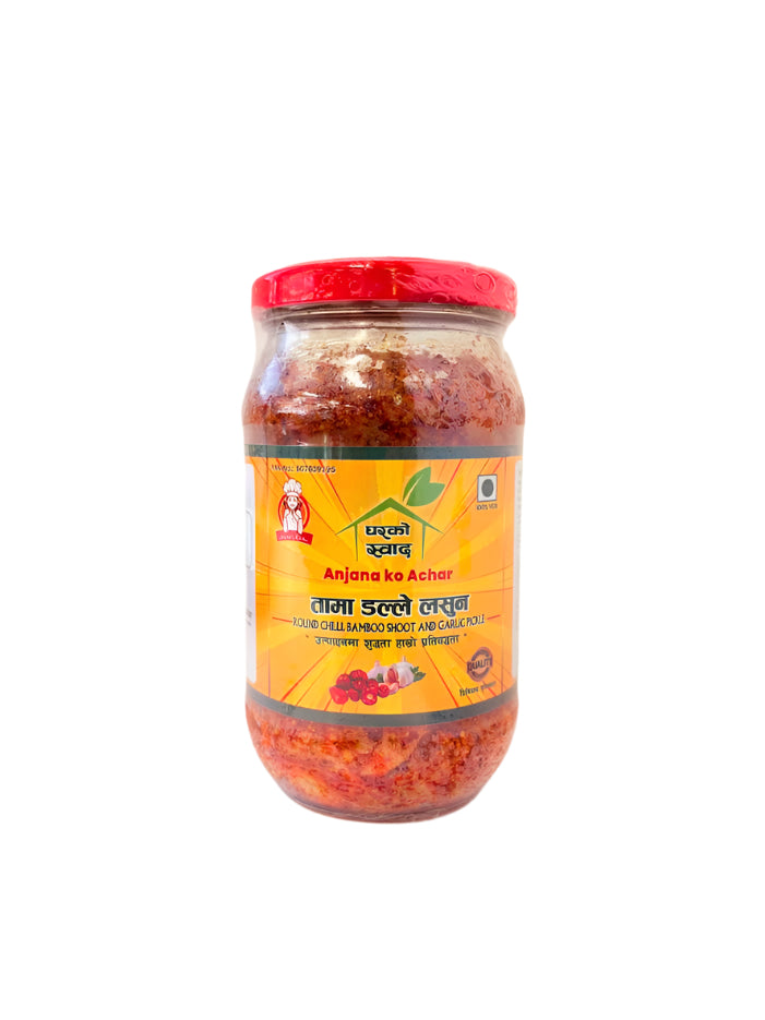 Anjana Ko Round Chilli Bamboo Shoot & Garlic Pickle 350Gm