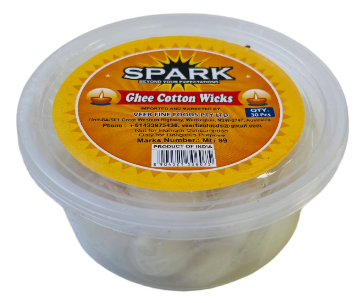 Spark Ghee Cotton Wicks Round 30Pcs